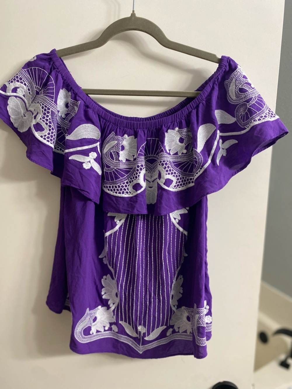 Spirit Purple On or Off-Shoulder Soutache Embroidered Peasant Boho Blouse Top M